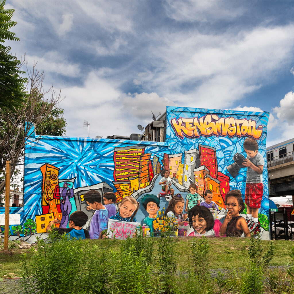 “Lots of Lots of Love” from Mural Arts Philadelphia’s Porch Light AAPI mural project in the Kensington neighborhood.