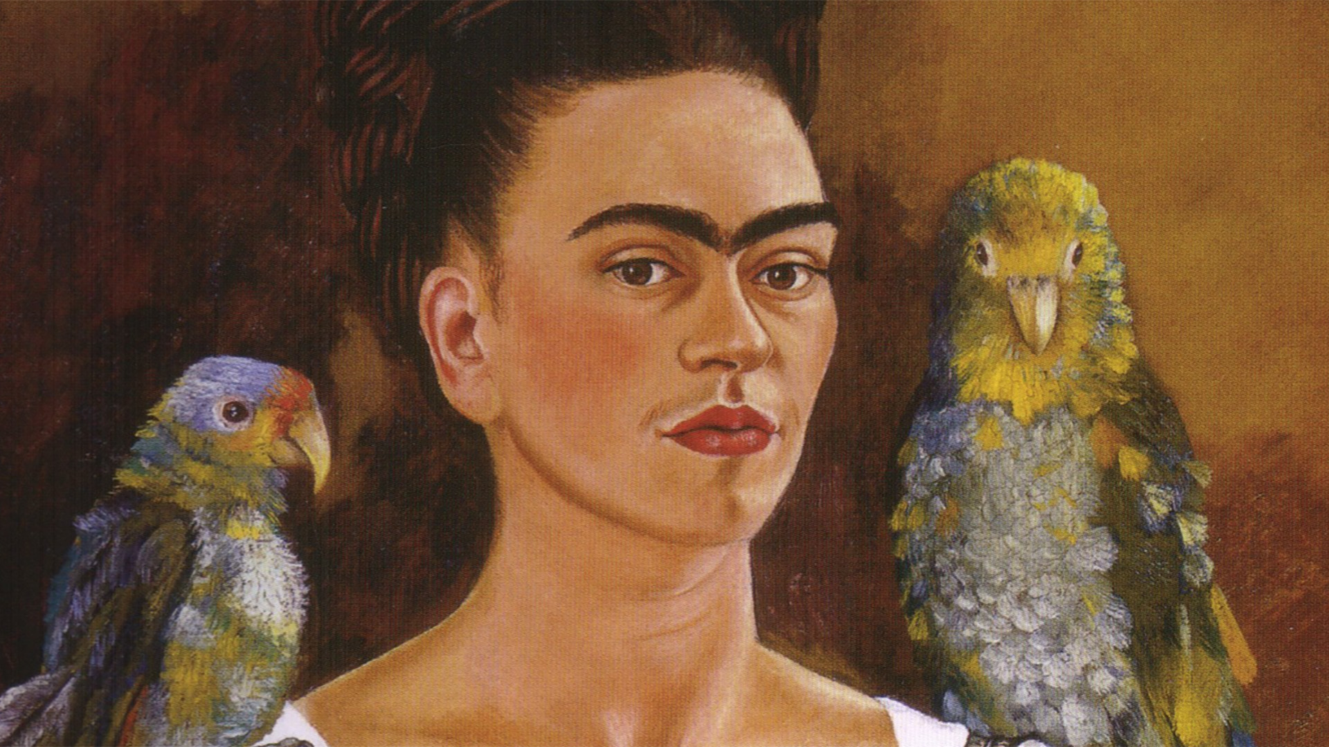 Frida Kahlo’s Me and My Parrots (1941), oil on canvas.