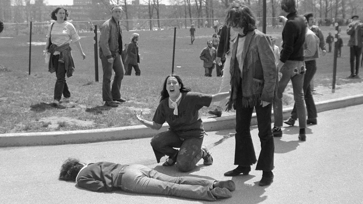 Photograph by John Filo, Kent State University, May 4, 1970. Pulitzer Prize-winning image depicting Mary Ann Vecchio grieving over Jeffrey Miller.