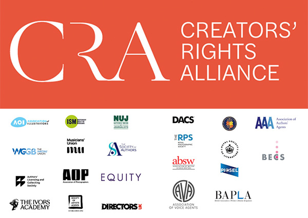Creators' Rights Alliance (CRA) is a UK-based coalition of creator-led groups, trade associations, and unions that advocates for the rights of over 500,000 creative professionals.