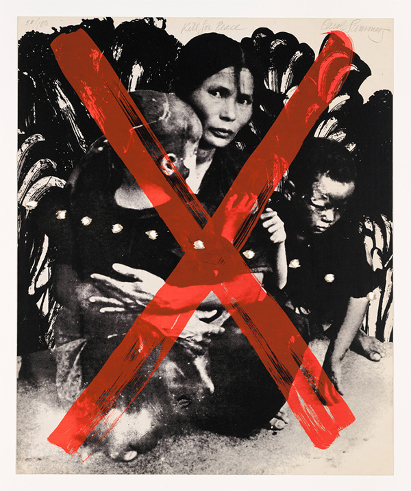 old red and black antiwar print by Carol Summers titled Kill for Peace (1967), combining stark typography and abstract imagery to protest the Vietnam War and exemplify the era’s fusion of art and activism.